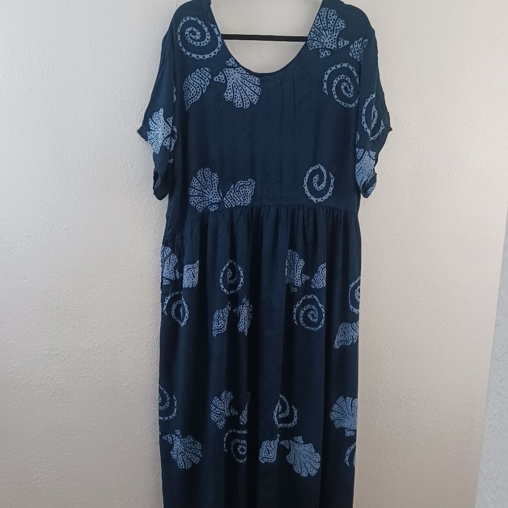 Tropical pleasures short sleeve blue printed 100% rayon dress size 3X